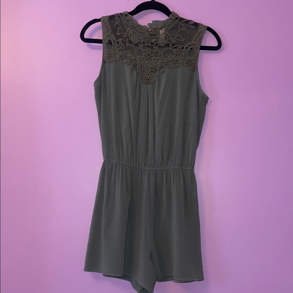 Elegant Olive Green Lace Romper